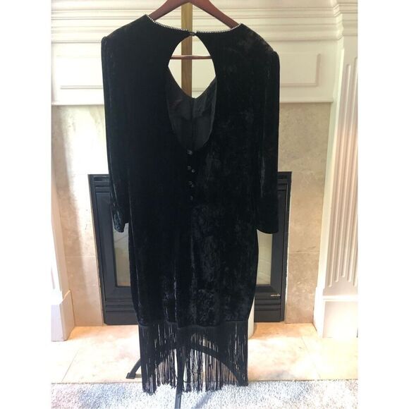 Betsy & Adam Women’s Black Velvet Tassel Trim Long Sleeve vintage retro vibe Dre - Picture 2 of 7